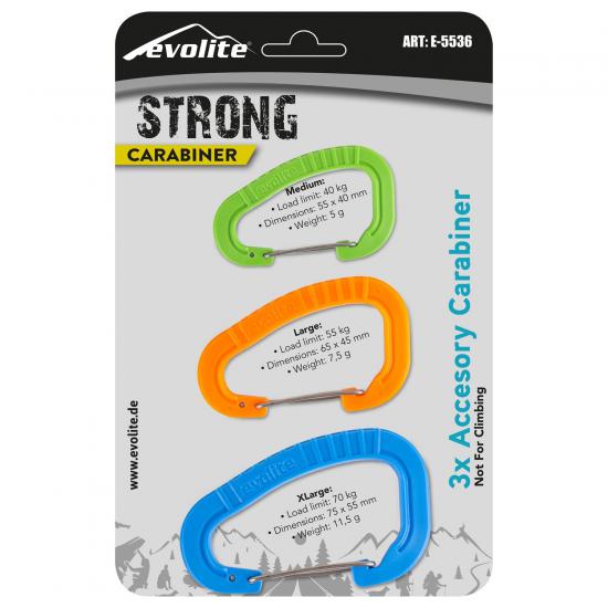 Evolite Strong 3’lü Karabina Seti - Mavi/Turuncu/Yeşil